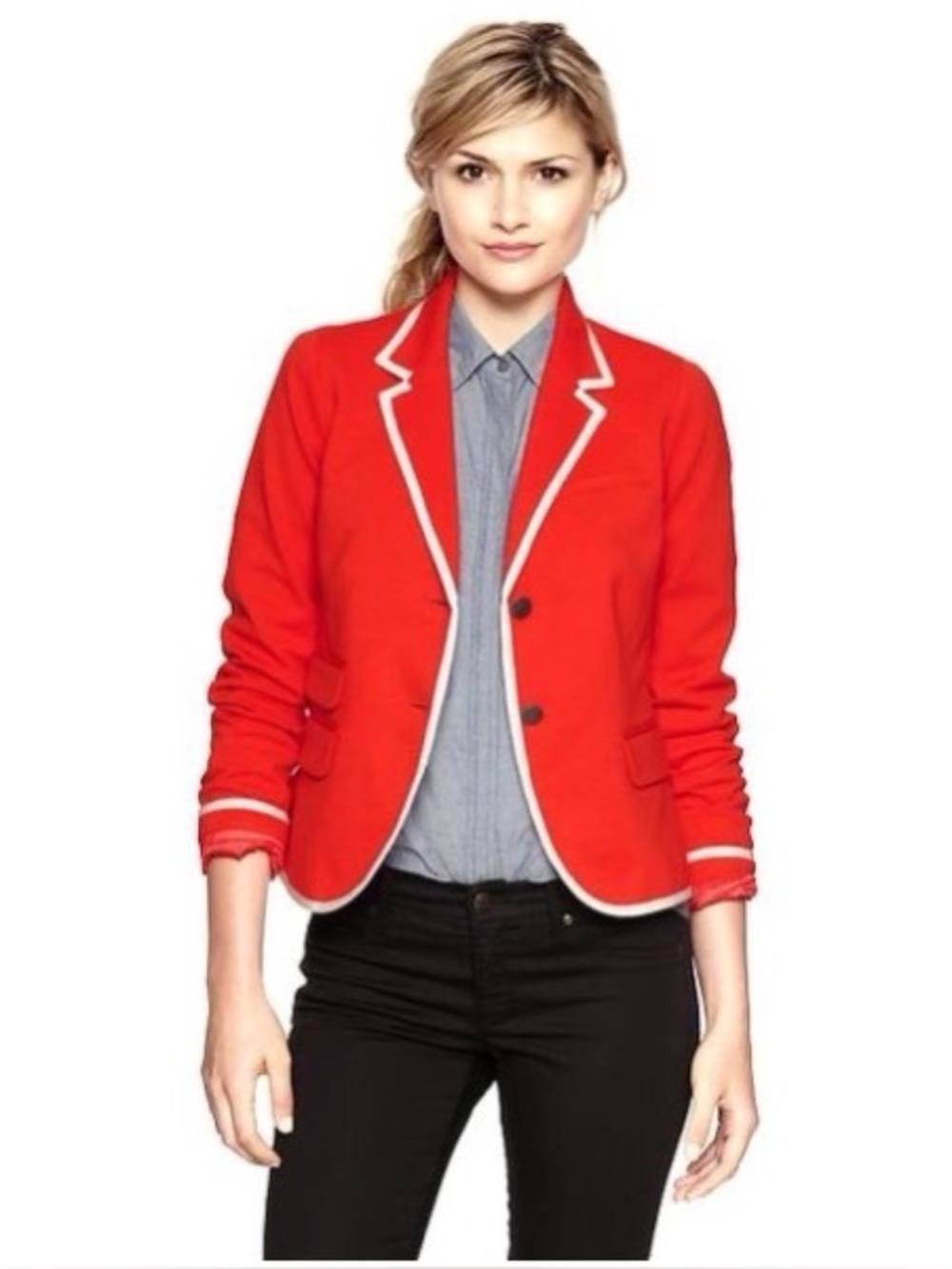 Gap Women’s Sz 4 Fed Orange Academy Blazer Contrast Piping Double Button Preppy